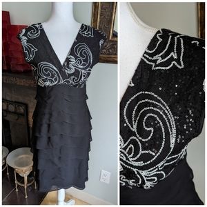 NEW Dressbarn Collection Women's 10 Dress Black White Tiered Ruffle Sequin Top